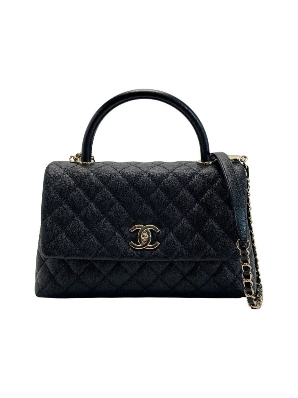 Chanel Quilted Coco Handle 29 Black Handbag Caviar Leather